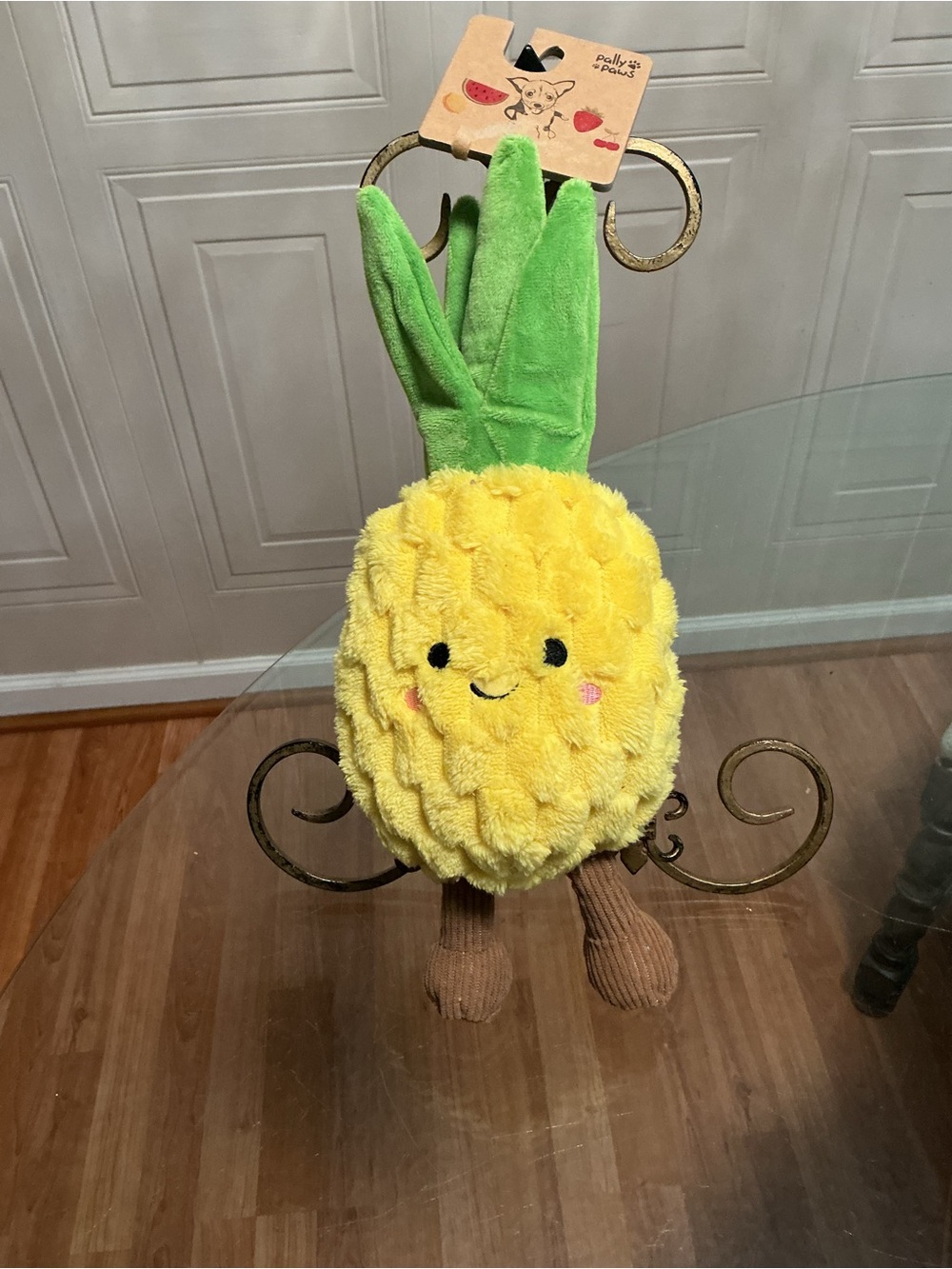 Pally  Paws Beautiful Pineapple With Legs Plush Dog Toy With Squeaker 13”